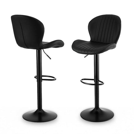 Artiss 2x Bar Stools Kitchen Swivel Gas Lift Counter Chair Shell Leather Black.