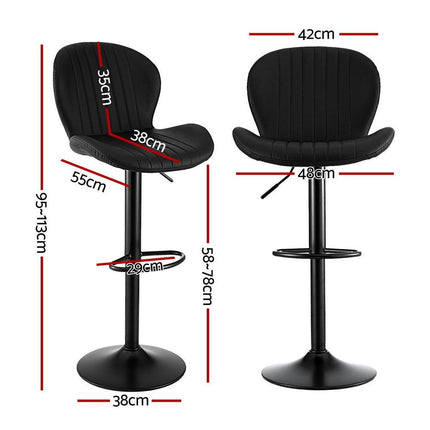 Artiss 2x Bar Stools Kitchen Swivel Gas Lift Counter Chair Shell Leather Black.