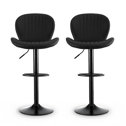 Artiss 2x Bar Stools Kitchen Swivel Gas Lift Counter Chair Shell Leather Black.