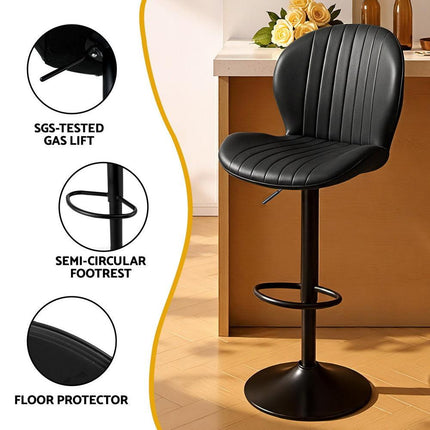 Artiss 2x Bar Stools Kitchen Swivel Gas Lift Counter Chair Shell Leather Black.