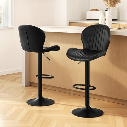 Artiss 2x Bar Stools Kitchen Swivel Gas Lift Counter Chair Shell Leather Black.