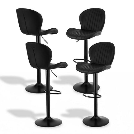 Artiss 4x Bar Stools Kitchen Swivel Gas Lift Counter Chair Shell Leather Black.