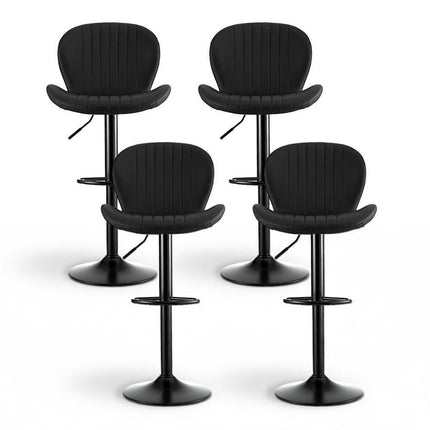 Artiss 4x Bar Stools Kitchen Swivel Gas Lift Counter Chair Shell Leather Black.