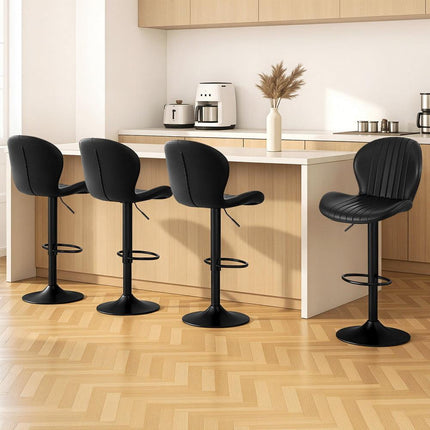 Artiss 4x Bar Stools Kitchen Swivel Gas Lift Counter Chair Shell Leather Black.