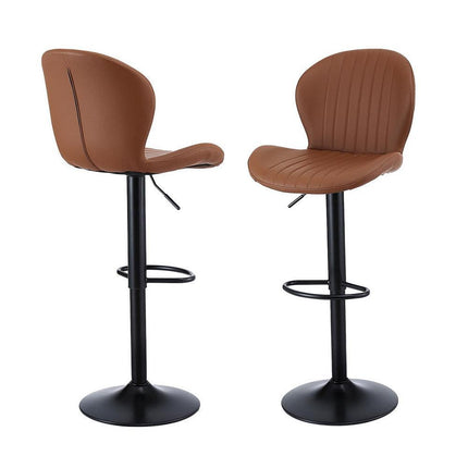 Artiss 2x Bar Stools Kitchen Swivel Gas Lift Counter Chair Shell Leather Brown.