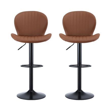 Artiss 2x Bar Stools Kitchen Swivel Gas Lift Counter Chair Shell Leather Brown.
