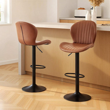 Artiss 2x Bar Stools Kitchen Swivel Gas Lift Counter Chair Shell Leather Brown.