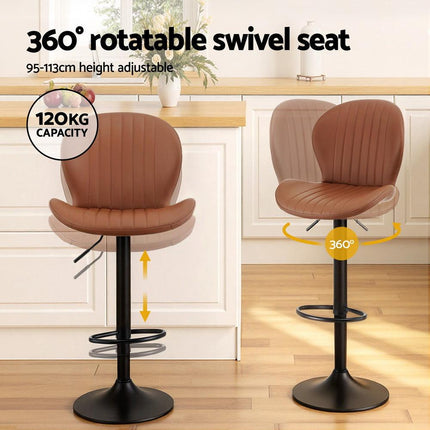 Artiss 4x Bar Stools Kitchen Swivel Gas Lift Counter Chair Shell Leather Brown.