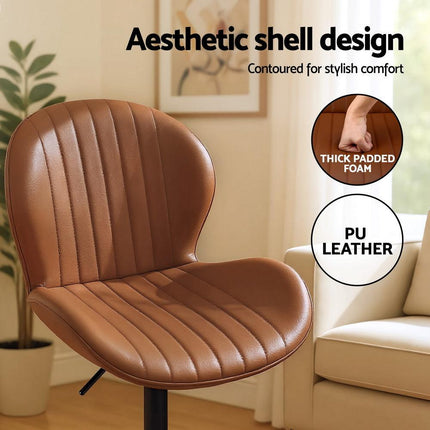 Artiss 4x Bar Stools Kitchen Swivel Gas Lift Counter Chair Shell Leather Brown.