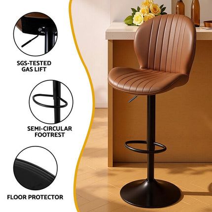 Artiss 4x Bar Stools Kitchen Swivel Gas Lift Counter Chair Shell Leather Brown.