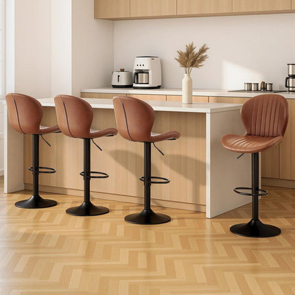 Artiss 4x Bar Stools Kitchen Swivel Gas Lift Counter Chair Shell Leather Brown.
