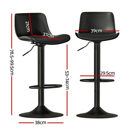 Artiss 2x Bar Stools Padded Seat Gas Lift Black.