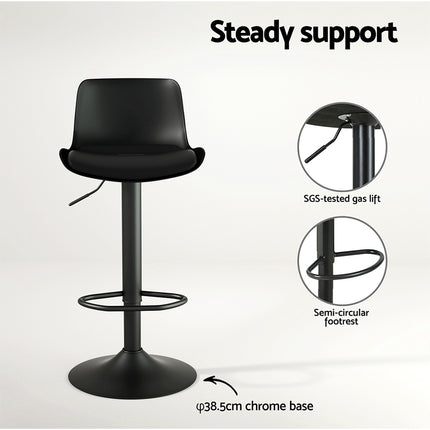 Artiss 2x Bar Stools Padded Seat Gas Lift Black.