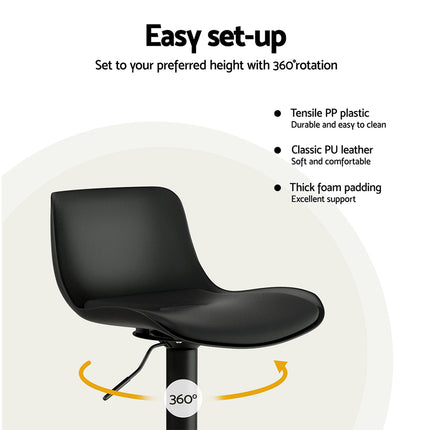 Artiss 2x Bar Stools Padded Seat Gas Lift Black.