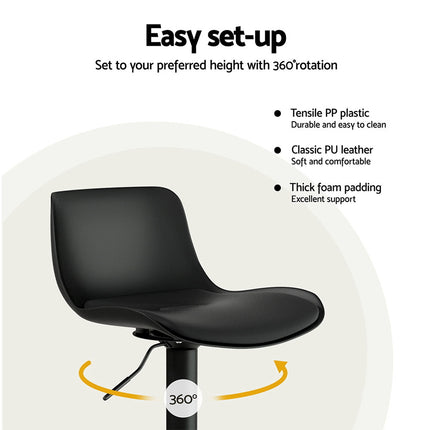 Artiss 4x Bar Stools Padded Seat Gas Lift Black.