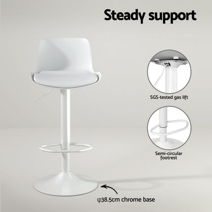 Artiss Bar Stools Kitchen Swivel Gas Lift Stool Leather Dining Chairs White x2.