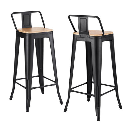 Artiss 2x Bar Stools Kitchen Counter High Chair Dining Stackable Metal Black.
