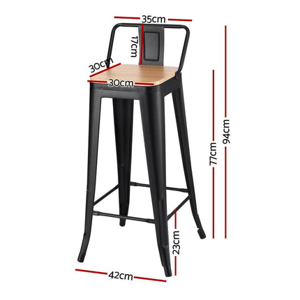 Artiss 2x Bar Stools Kitchen Counter High Chair Dining Stackable Metal Black.