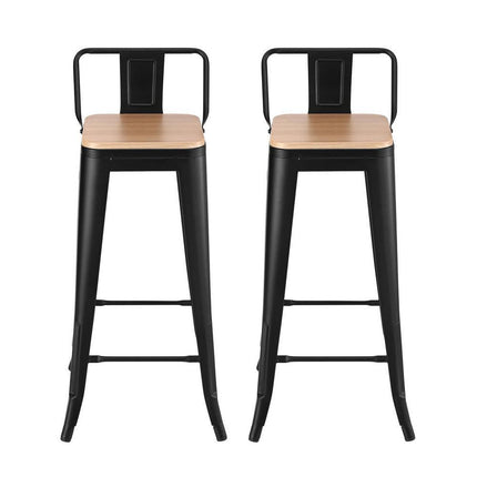 Artiss 2x Bar Stools Kitchen Counter High Chair Dining Stackable Metal Black.