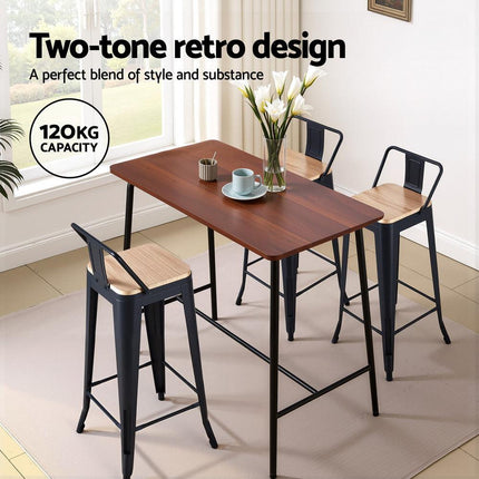 Artiss 2x Bar Stools Kitchen Counter High Chair Dining Stackable Metal Black.