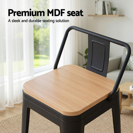 Artiss 2x Bar Stools Kitchen Counter High Chair Dining Stackable Metal Black.