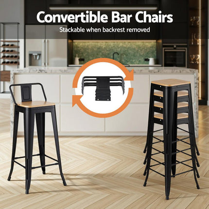 Artiss 2x Bar Stools Kitchen Counter High Chair Dining Stackable Metal Black.