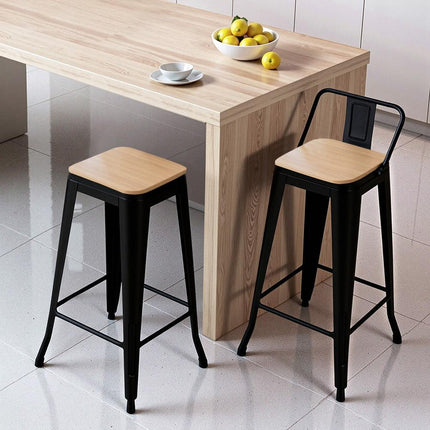Artiss 2x Bar Stools Kitchen Counter High Chair Dining Stackable Metal Black.
