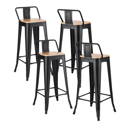 Artiss 4x Bar Stools Kitchen Counter High Chair Dining Stackable Metal Black.