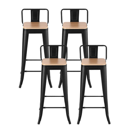 Artiss 4x Bar Stools Kitchen Counter High Chair Dining Stackable Metal Black.