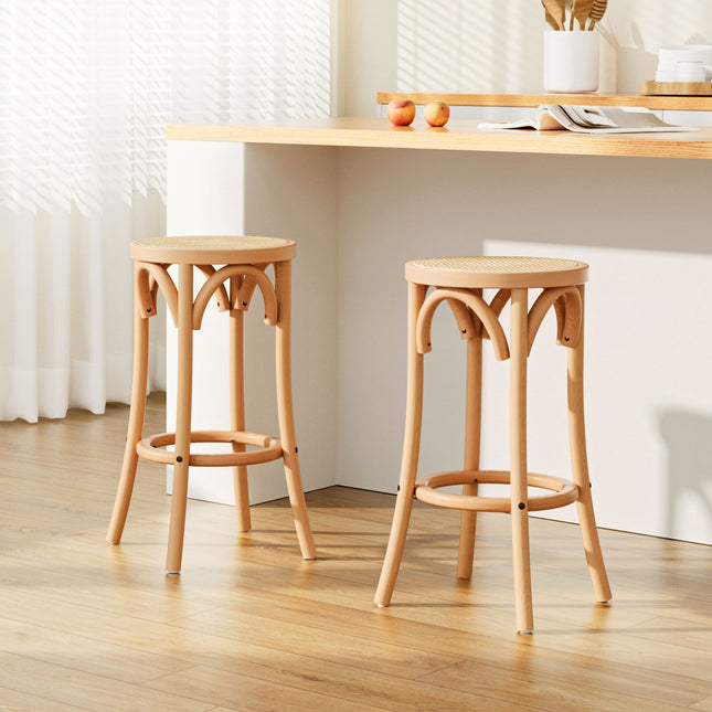 Artiss 2x Bar Stoosl Rattan Seat Wooden.