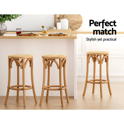 Artiss 2x Bar Stoosl Rattan Seat Wooden.