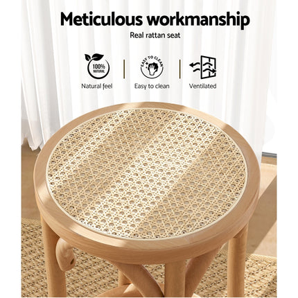 Artiss 2x Bar Stoosl Rattan Seat Wooden.