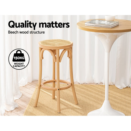 Artiss 2x Bar Stoosl Rattan Seat Wooden.