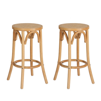 Artiss 2x Bar Stoosl Rattan Seat Wooden.