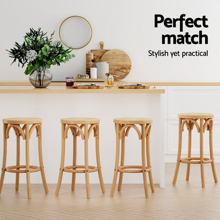 Artiss 4x Bar Stoosl Rattan Seat Wooden.