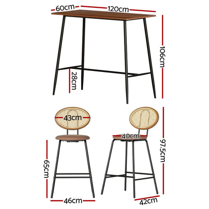 Artiss Bar Table and Stools Set Dining Desk Kitchen Chairs Cafe Pub.