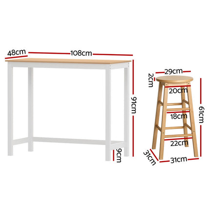 Artiss Bar Table and Stools Set Dining Desk Kitchen Chairs Cafe Pub.