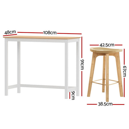 Artiss Bar Table and Stools Set Dining Desk Kitchen Chairs Cafe Pub.