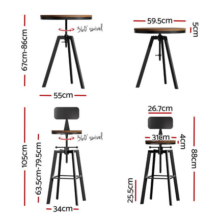 Artiss Bar Table and Stools Set Dining Desk Industrial Kitchen Chairs Cafe Pub.