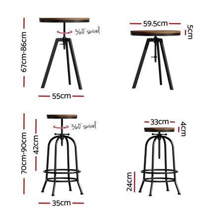 Artiss Bar Table Stools Set Dining Desk Industrial Kitchen Chairs Cafe Pub.