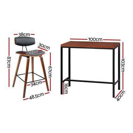 Artiss Bar Table and Stools Set Dining Desk Kitchen Chairs Cafe Pub.