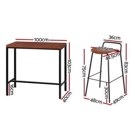Artiss Bar Table and Stools Set Dining Desk Kitchen Chairs Cafe Pub.