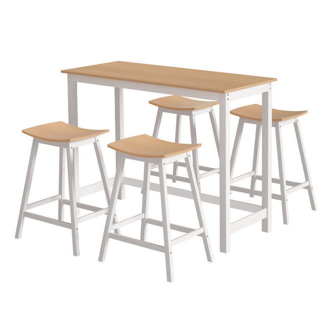 Artiss Bar Table and Stools Set Dining Desk Solid Wood Kitchen Chairs Cafe Pub.