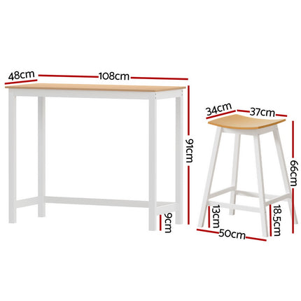 Artiss Bar Table and Stools Set Dining Desk Solid Wood Kitchen Chairs Cafe Pub.
