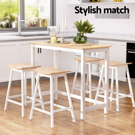 Artiss Bar Table and Stools Set Dining Desk Solid Wood Kitchen Chairs Cafe Pub.