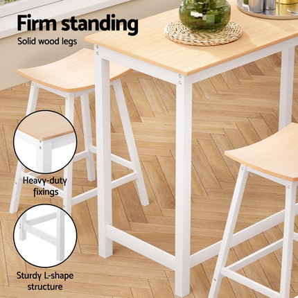Artiss Bar Table and Stools Set Dining Desk Solid Wood Kitchen Chairs Cafe Pub.