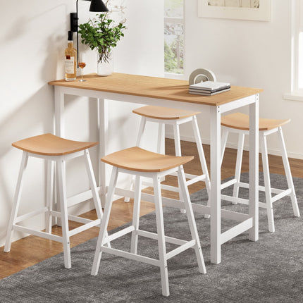Artiss Bar Table and Stools Set Dining Desk Solid Wood Kitchen Chairs Cafe Pub.