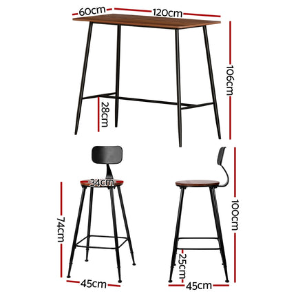 Artiss Bar Table and Stools Set Dining Desk Kitchen Chairs Cafe Pub.