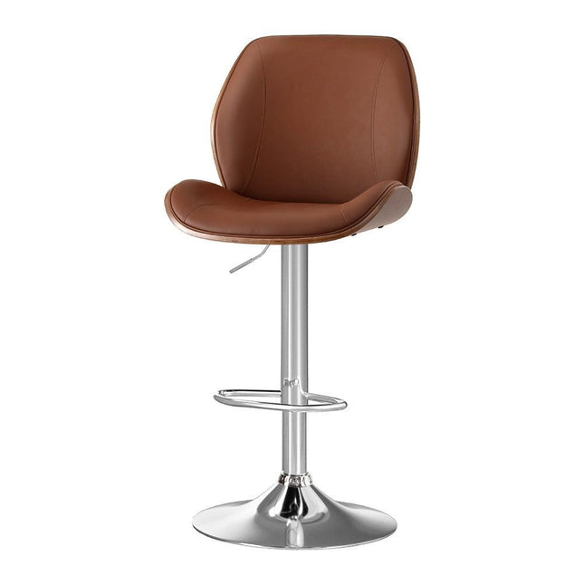 Artiss 1X Bar Stool Bentwood Swivel Adjustable Kitchen Dining Counter Stool Leather Brown.