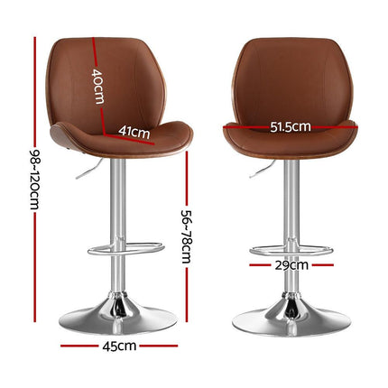 Artiss 1X Bar Stool Bentwood Swivel Adjustable Kitchen Dining Counter Stool Leather Brown.